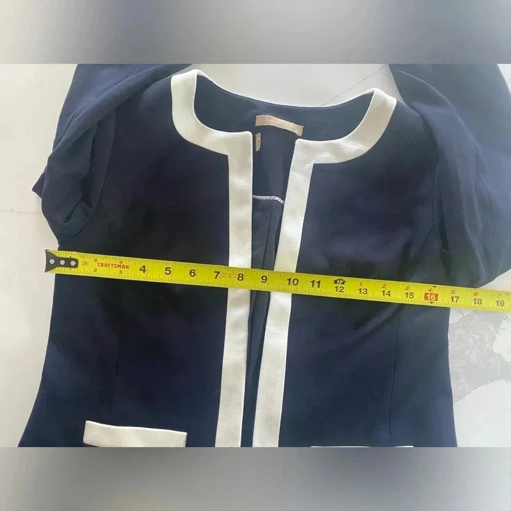 Talbots Italian Luxe Knit Tipped Women's Career BlazerJacket Navy/White S-M NWOT - Picture 5 of 9